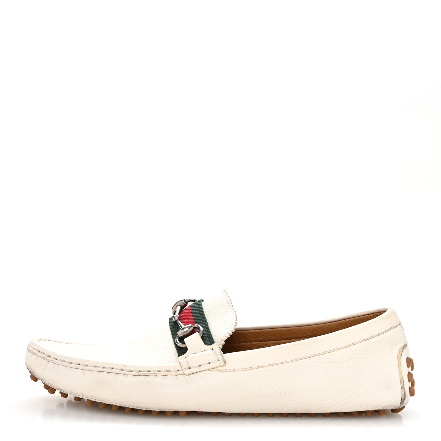 Miro Soft Calfskin Web Mens Horsebit Driver Loafers 10 White