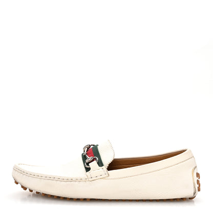 Gucci Miro Soft Calfskin Web Mens Horsebit Driver Loafers 10 White 1 of 10