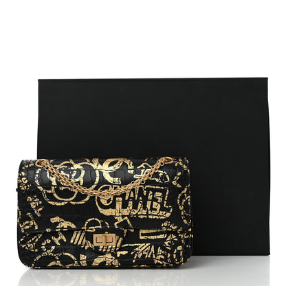 Chanel Calfskin Crocodile Embossed Graffiti 2.55 Cocodile Reissue 225 Flap Black Gold 11 of 11
