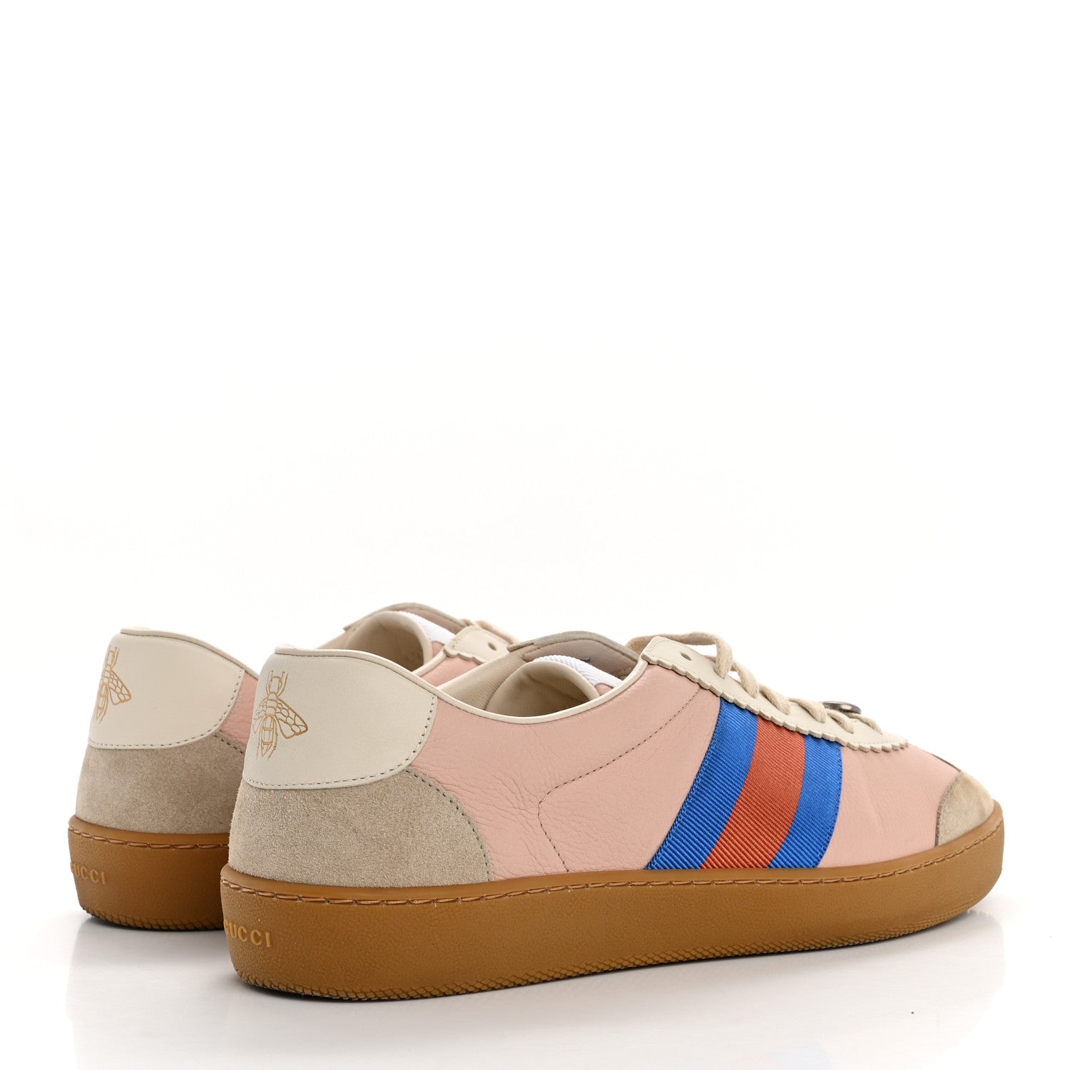 Gucci Calfskin Suede Web Mens G74 Sneakers 9 Oatmeal Soft Rose 5 of 10
