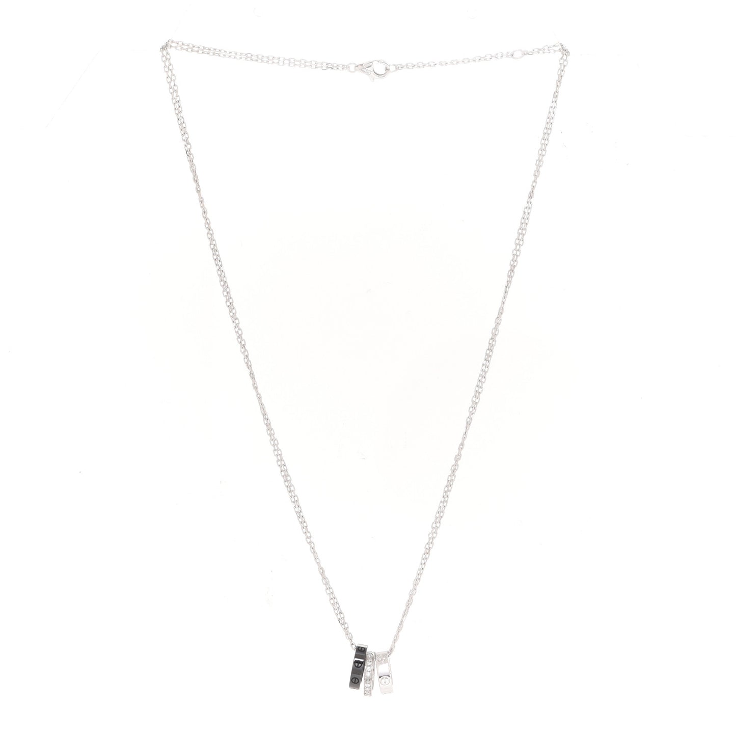 18K White Gold Ceramic Diamond Three Ring LOVE Necklace