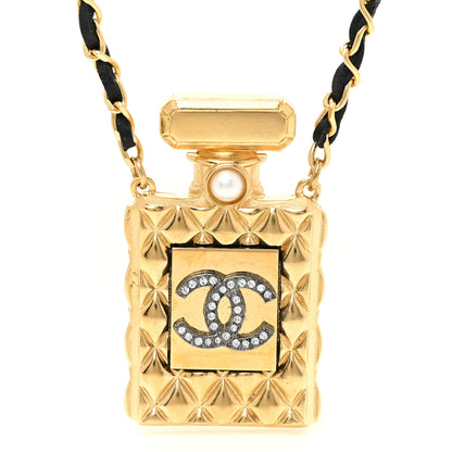 Chanel Crystal Pearl Perfume Bottle CC Necklace Gold 4 of 5