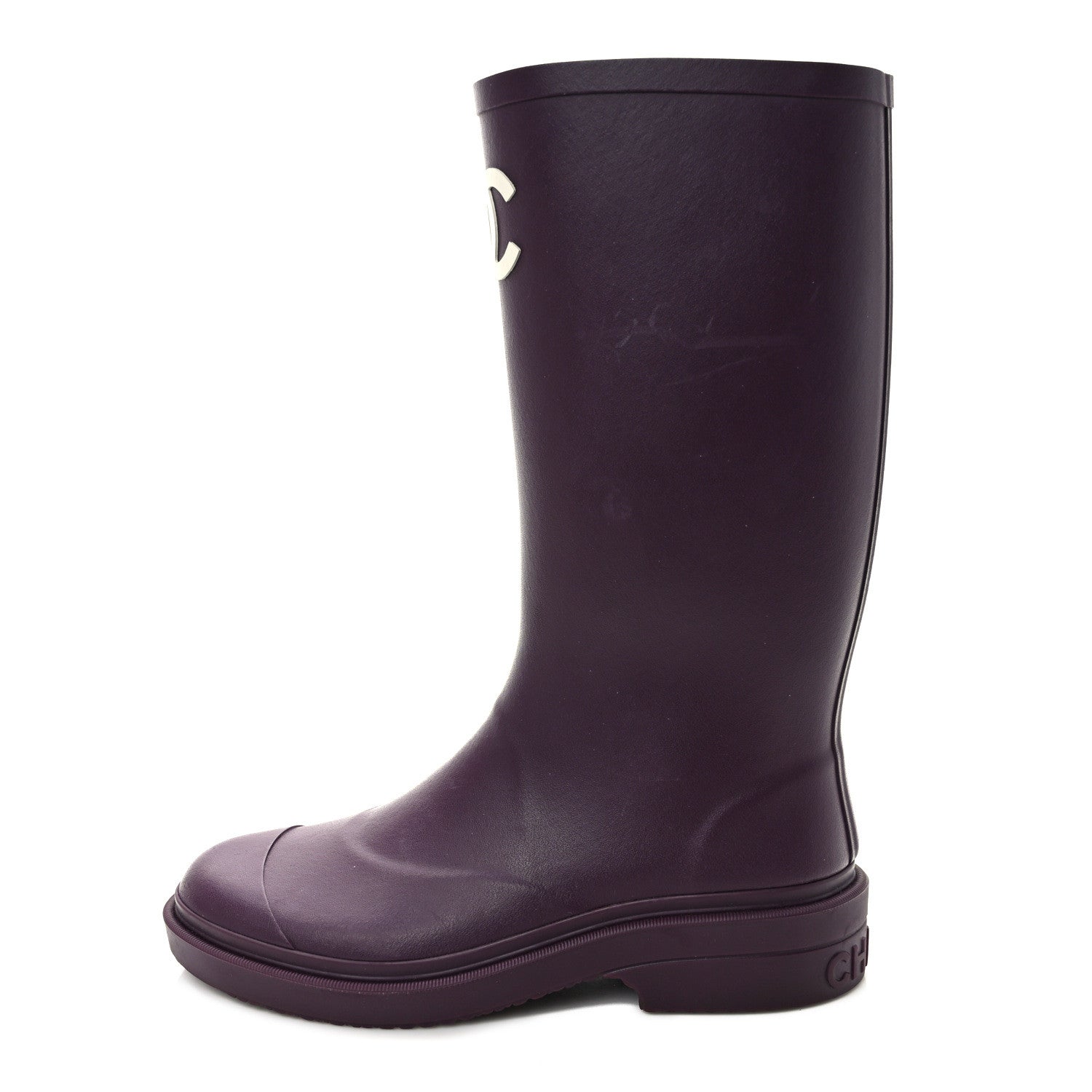 Chanel Caoutchouk CC High Boots 37 Dark Purple 1 of 8