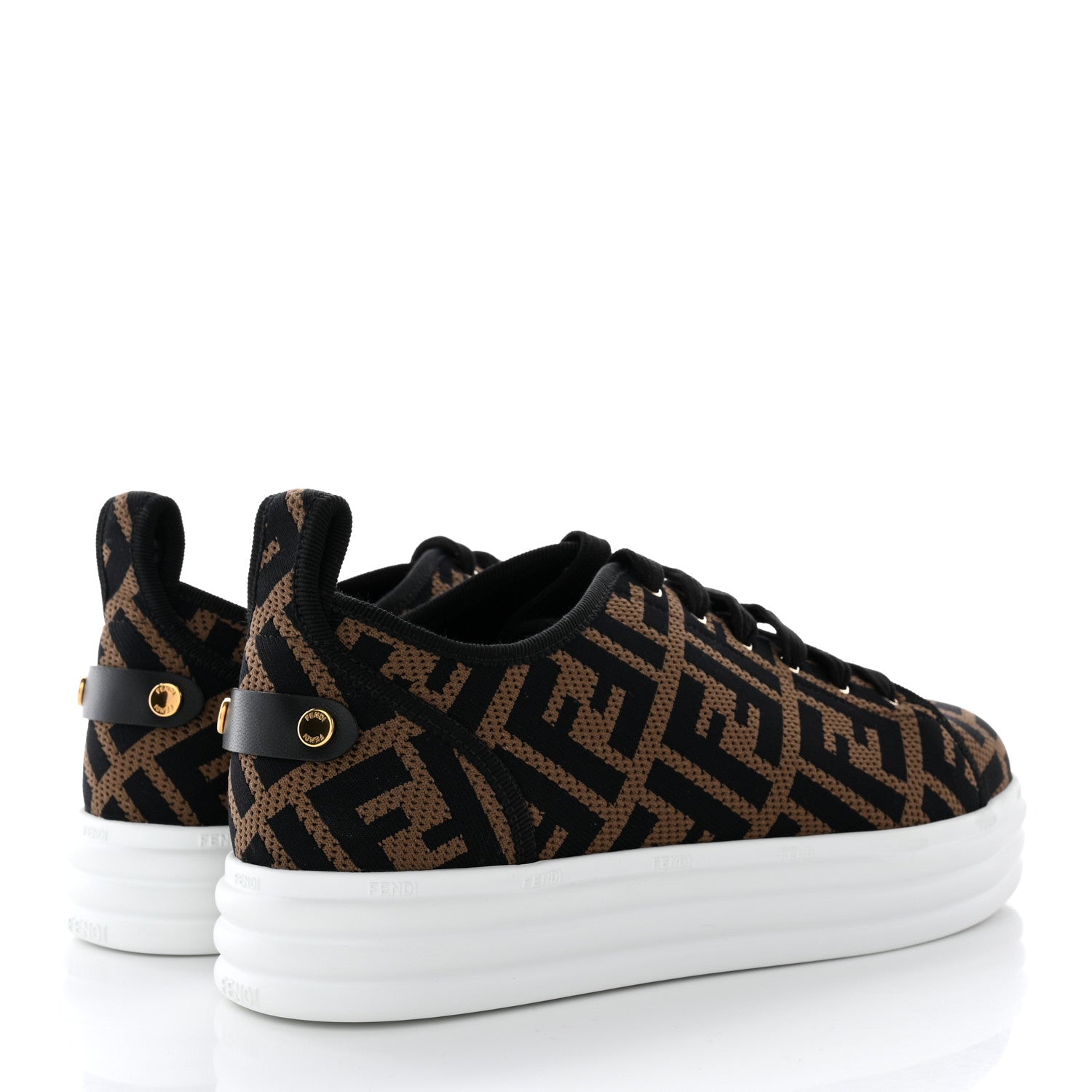 Fendi Fabric FF Micro-Perforated Rise Low Top Sneakers 39 Tobacco Black 4 of 10