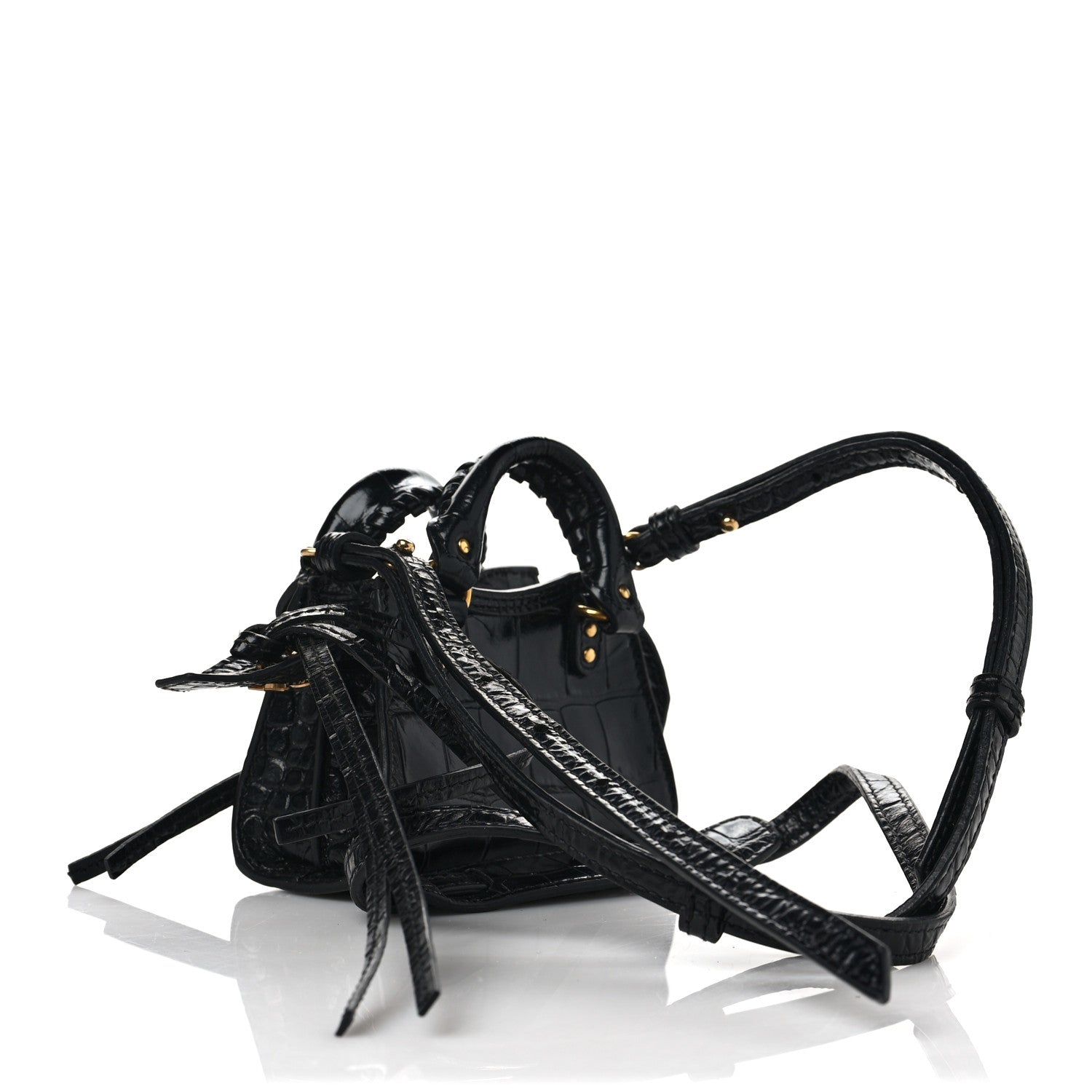 Balenciaga Shiny Supple Calfskin Crocodile Embossed Neo Classic Gold Hardware Super Nano City Crossbody Black 3 of 10