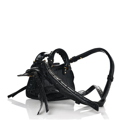 Balenciaga Shiny Supple Calfskin Crocodile Embossed Neo Classic Gold Hardware Super Nano City Crossbody Black 3 of 10