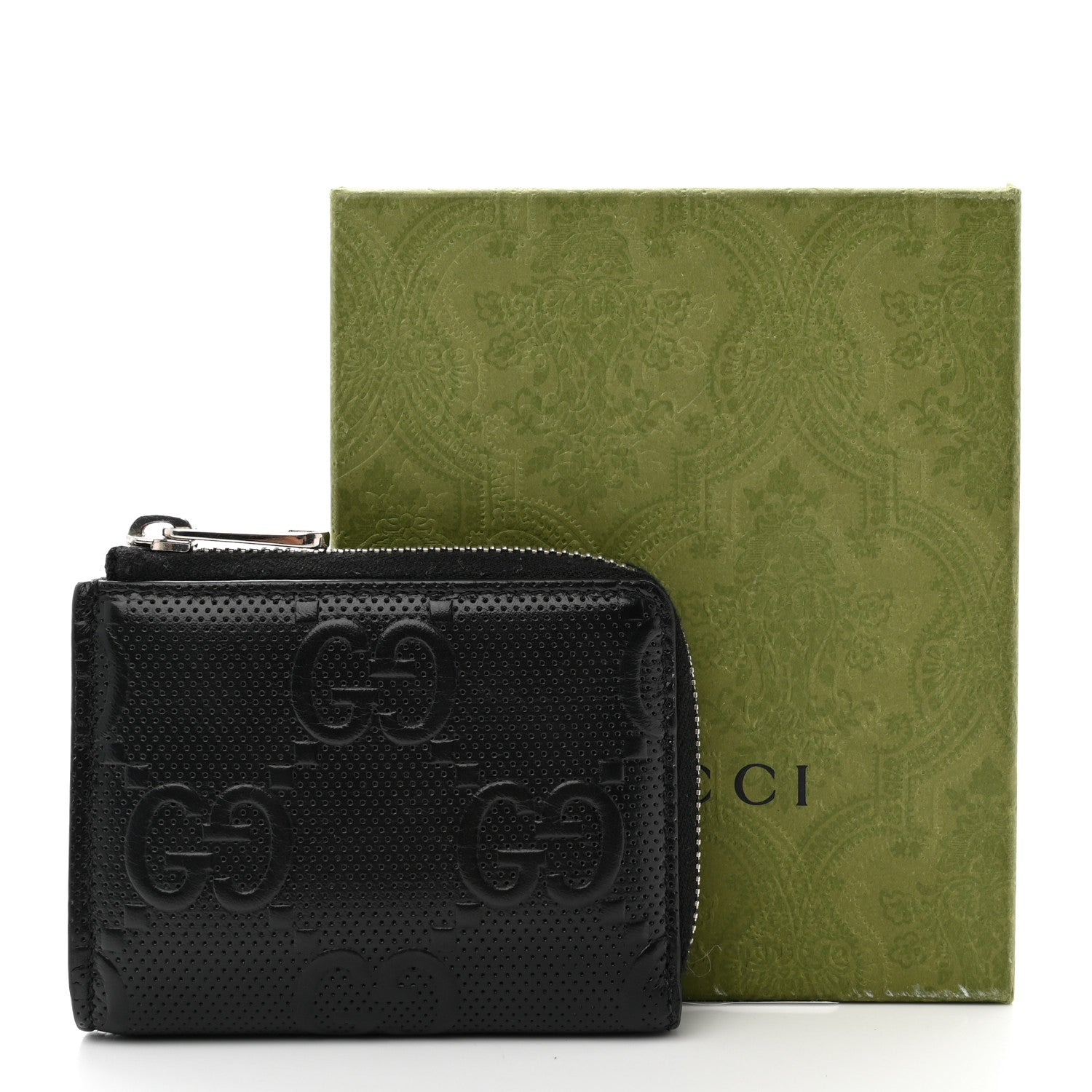 Gucci Calfskin GG Tennis Embossed Zip Around Card Case Wallet Black 9 of 9