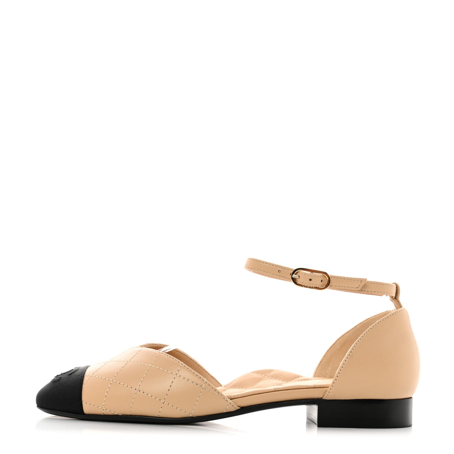 Chanel Lambskin Grosgrain Cap Toe CC Ankle Strap Sandals 36 Beige Black 1 of 8