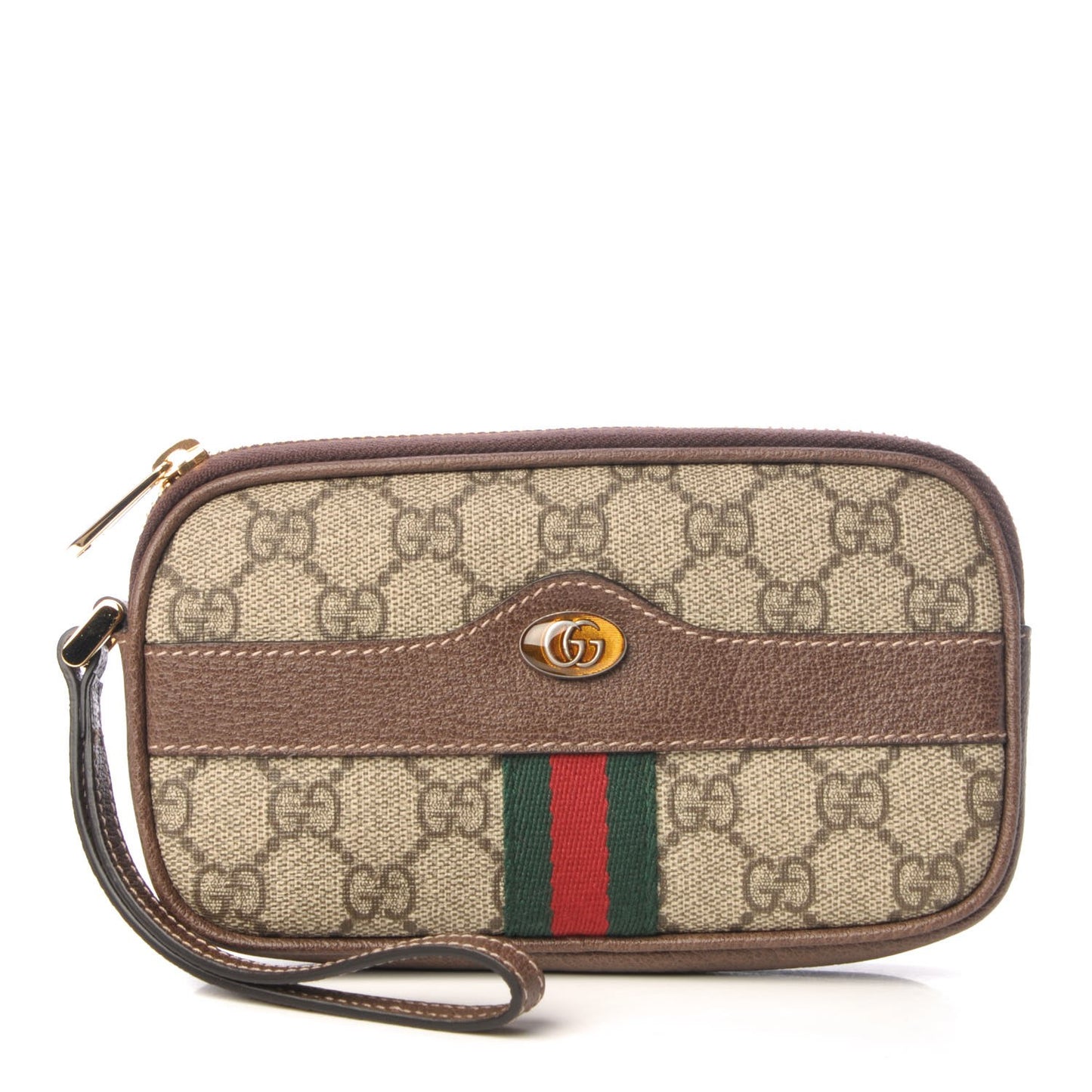 GG Supreme Monogram Ophidia Phone Case Wristlet Brown