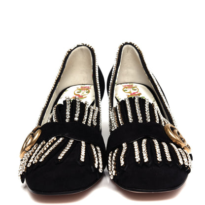 Gucci Kid Scamosciato Crystal GG Marmont Fringe 50mm Loafer Pumps 37.5 Black 5 of 10