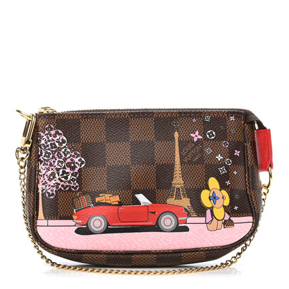 Louis Vuitton Damier Ebene 2019 Christmas Animation Mini Pochette Accessories Red 1 of 4