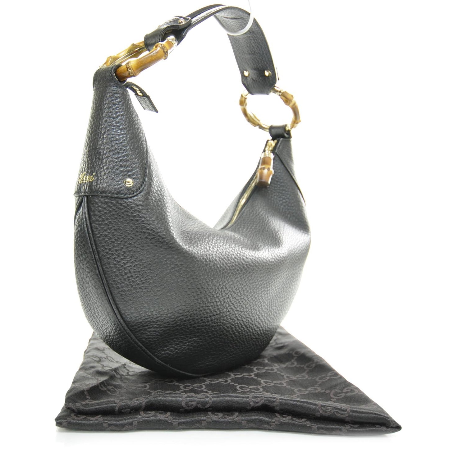 Leather Bamboo Ring Hobo Black
