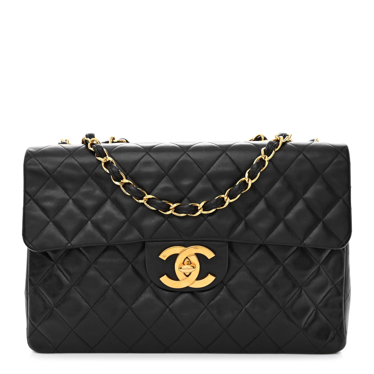 Lambskin Quilted XL Jumbo Single Flap Black