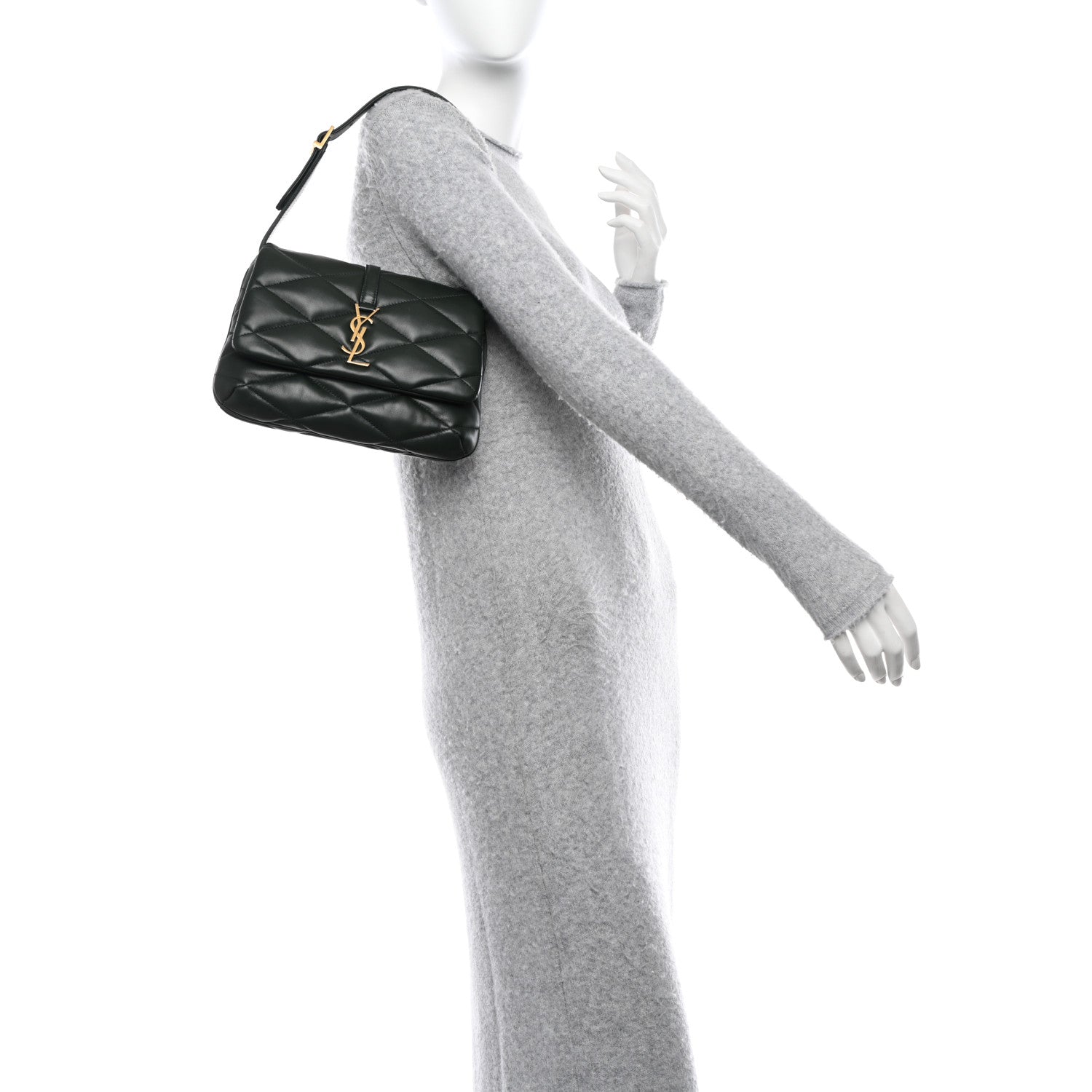 Saint Laurent Lambskin Quilted Le 57 Diamond Shoulder Bag Vert Fonce 2 of 11