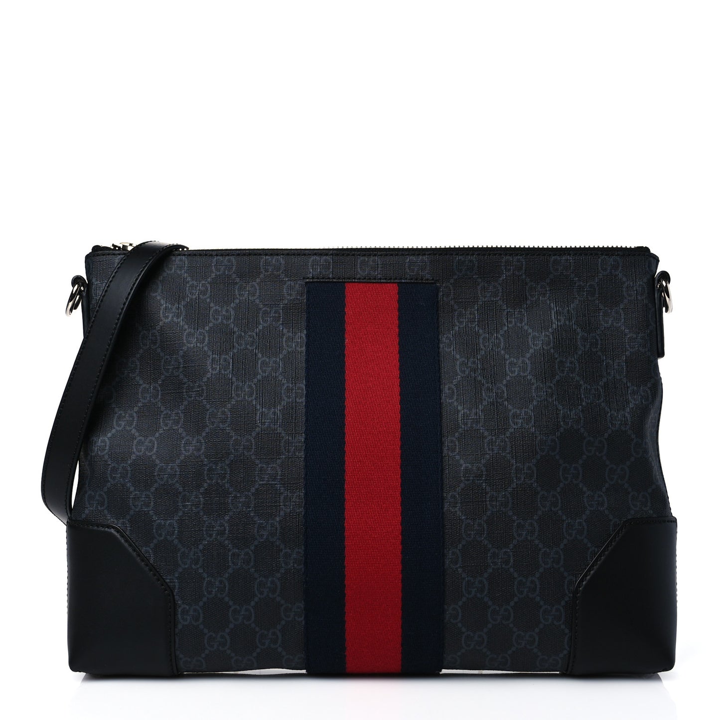 Soft GG Supreme Monogram Appia Calfskin Web East West Messenger Bag Black Grey