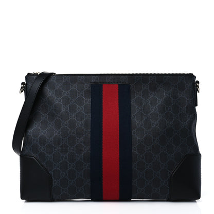 Gucci Soft GG Supreme Monogram Appia Calfskin Web East West Messenger Bag Black Grey 1 of 9