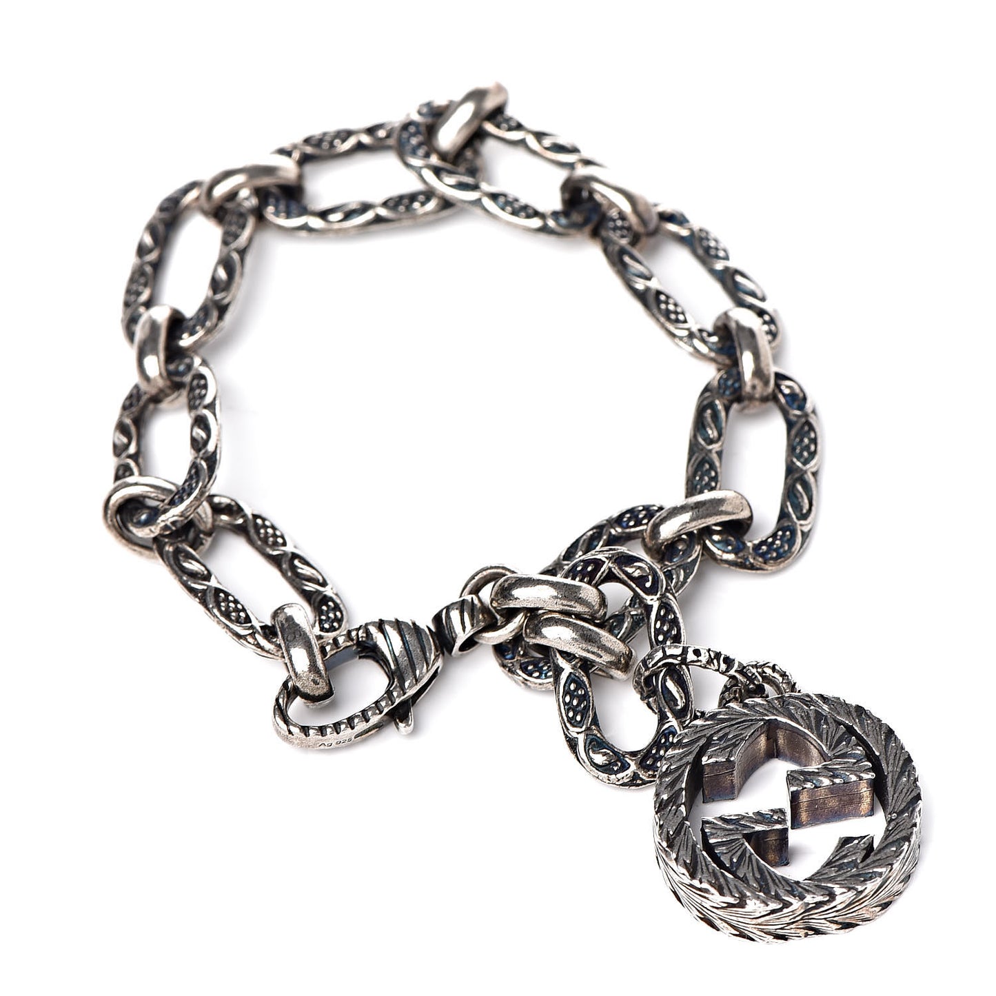 Sterling Silver Textured Interlocking G Charm Bracelet