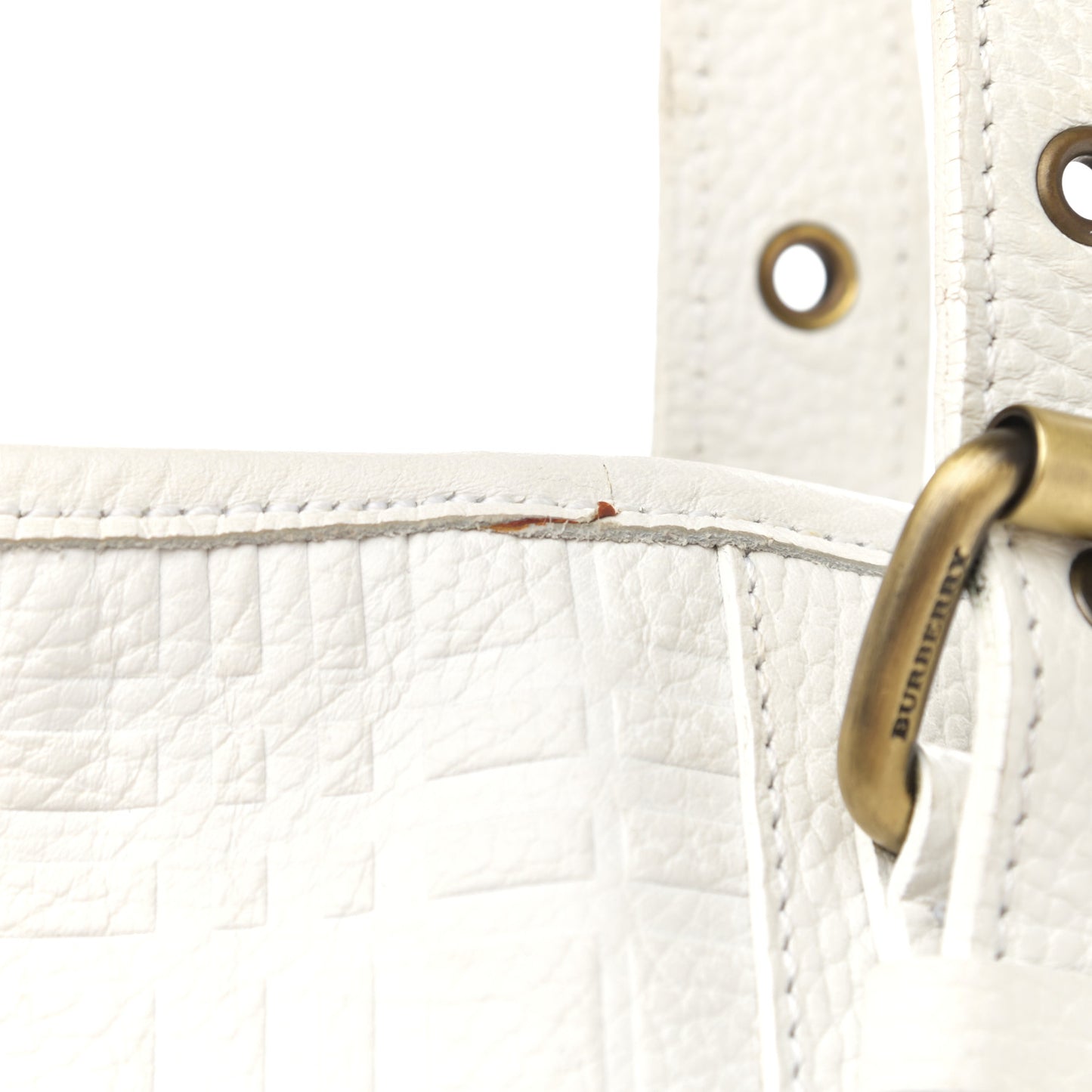 Signature Grain Calfskin Check Embossed Tote White