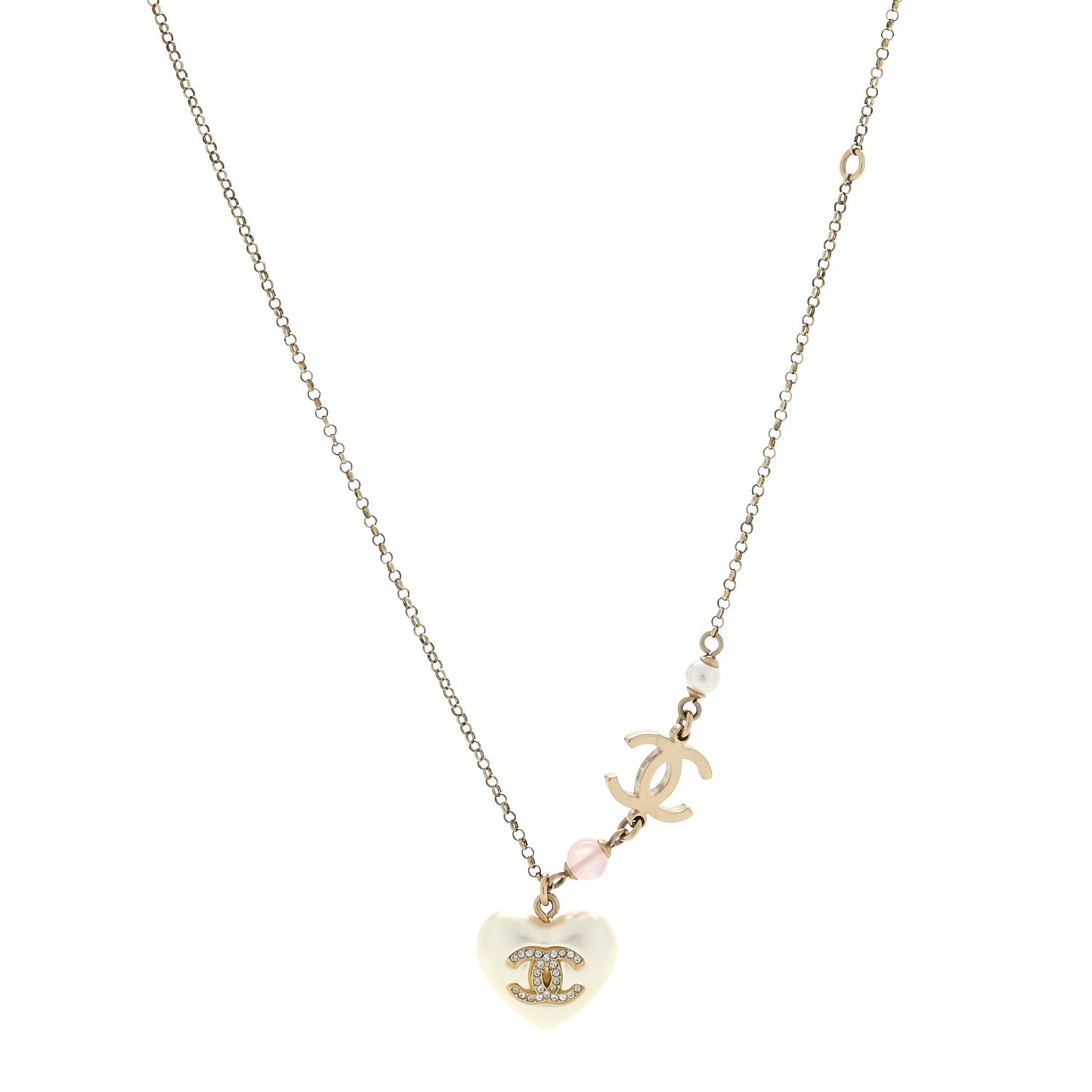 Resin Crystal CC Heart Necklace Pearly White Gold