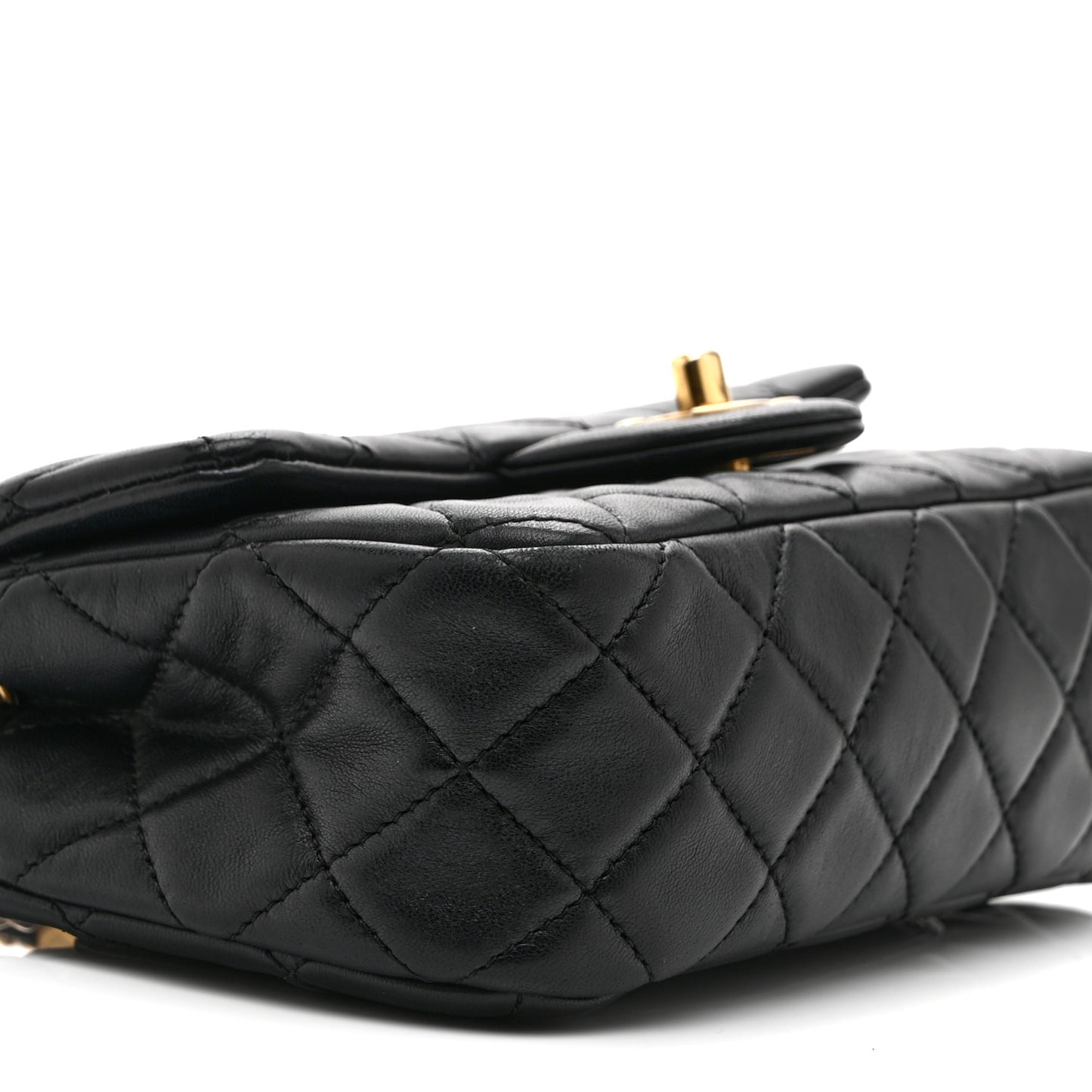 Lambskin Quilted Mini Rectangular Pearl Crush Flap Black