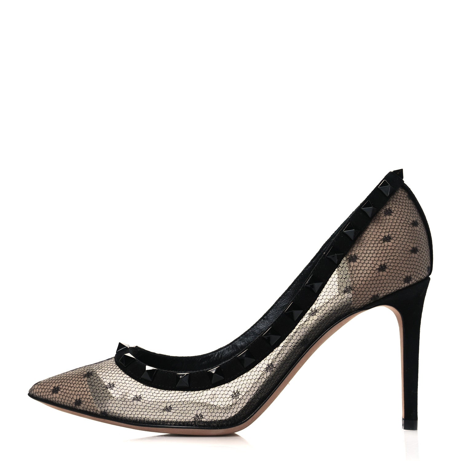 Valentino Garavani Mesh Point d'Esprit Calfskin Rockstud 85mm Pumps 37 Black 1 of 10