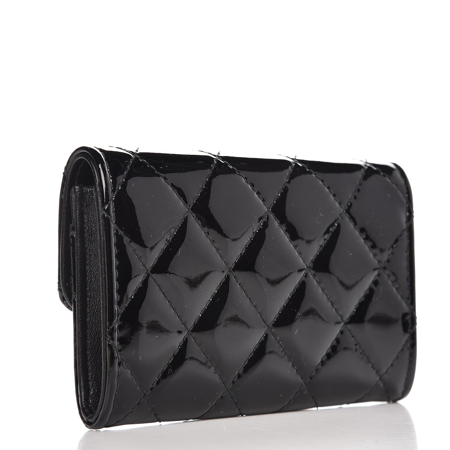 Patent Quilted Flap Card Holder Black