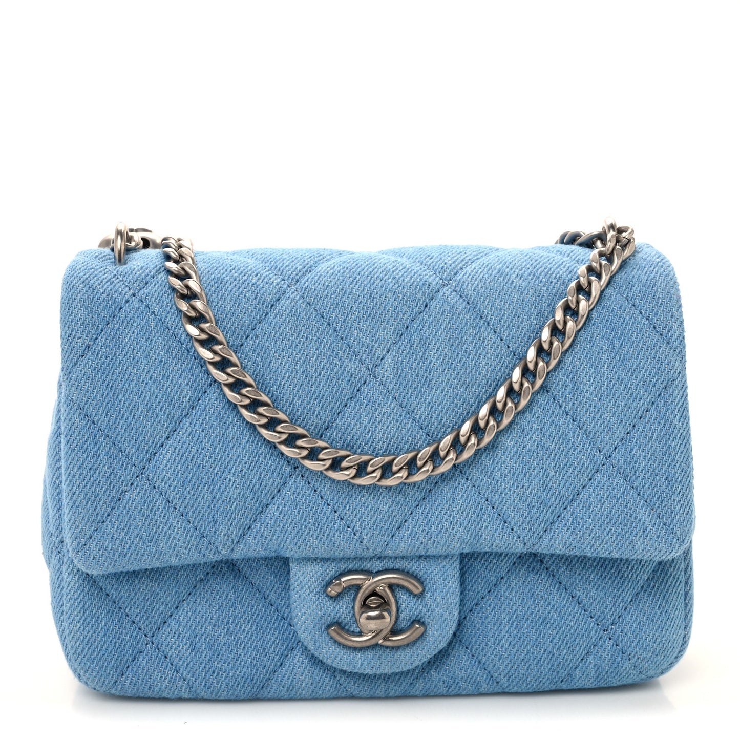 Denim Quilted Sweetheart Mini Flap Blue