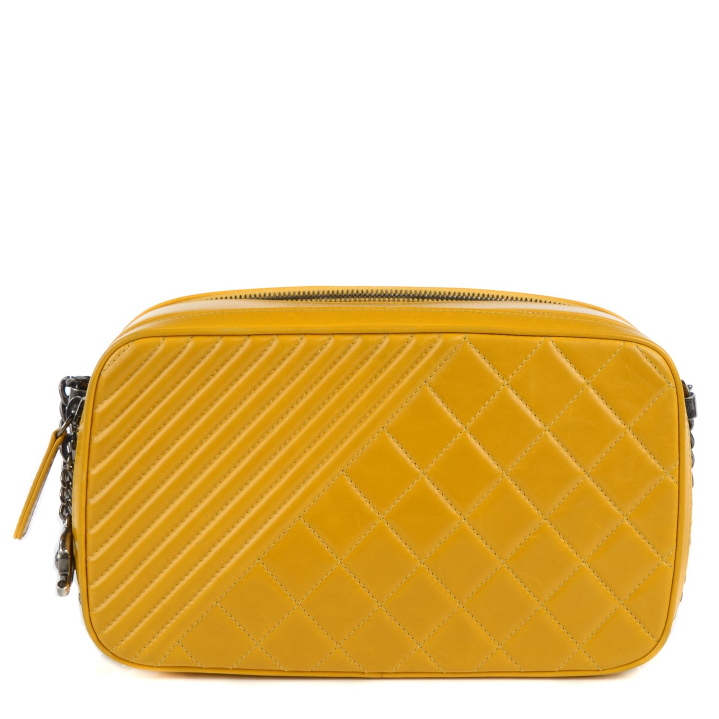 Glazed Calfskin Quilted Large Coco Boy Camera Bag Yellow