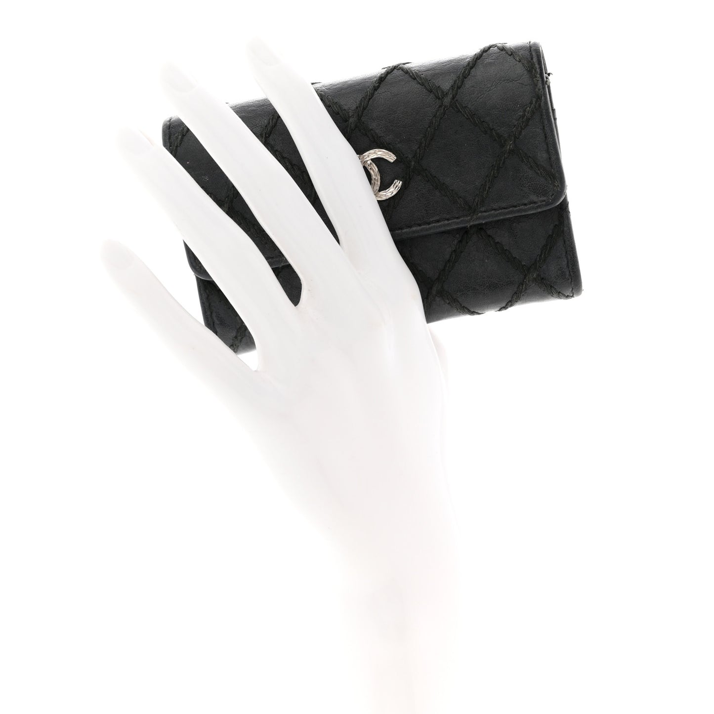 Calfskin Diamond Stitched Card Holder Wallet Black