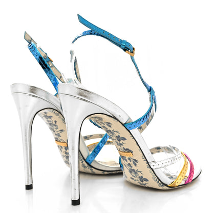 Gucci Sequin Paillette Nappa Silk Braided Haines High Heel Sandals 40 Fuxia Oro Vecchio Argento 4 of 9