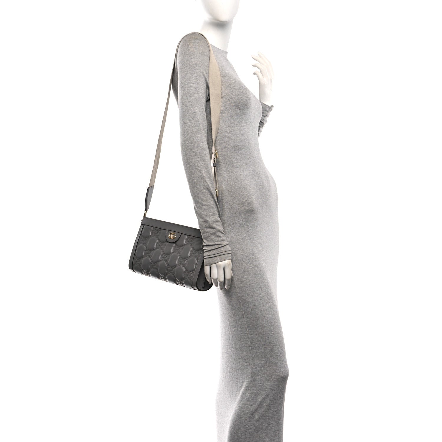 Gucci Calfskin GG Matelasse Small Slim Chain Shoulder Bag Dusty Grey Natural 2 of 10