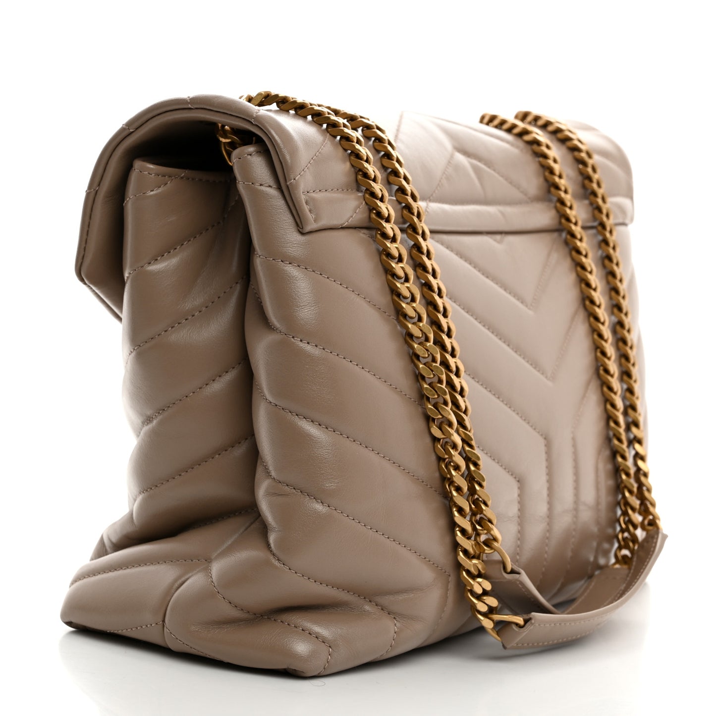 Calfskin Y Quilted Monogram Medium Loulou Chain Satchel Dark Beige