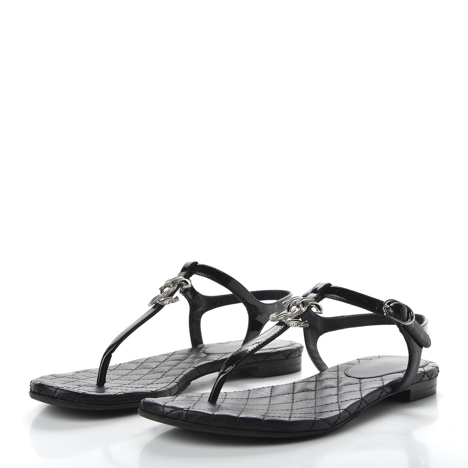 Chanel Patent Calfskin CC Chain Thong Sandals 35.5 Black 3 of 9