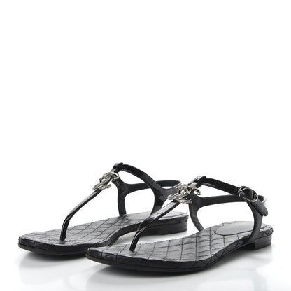 Chanel Patent Calfskin CC Chain Thong Sandals 35.5 Black 3 of 9