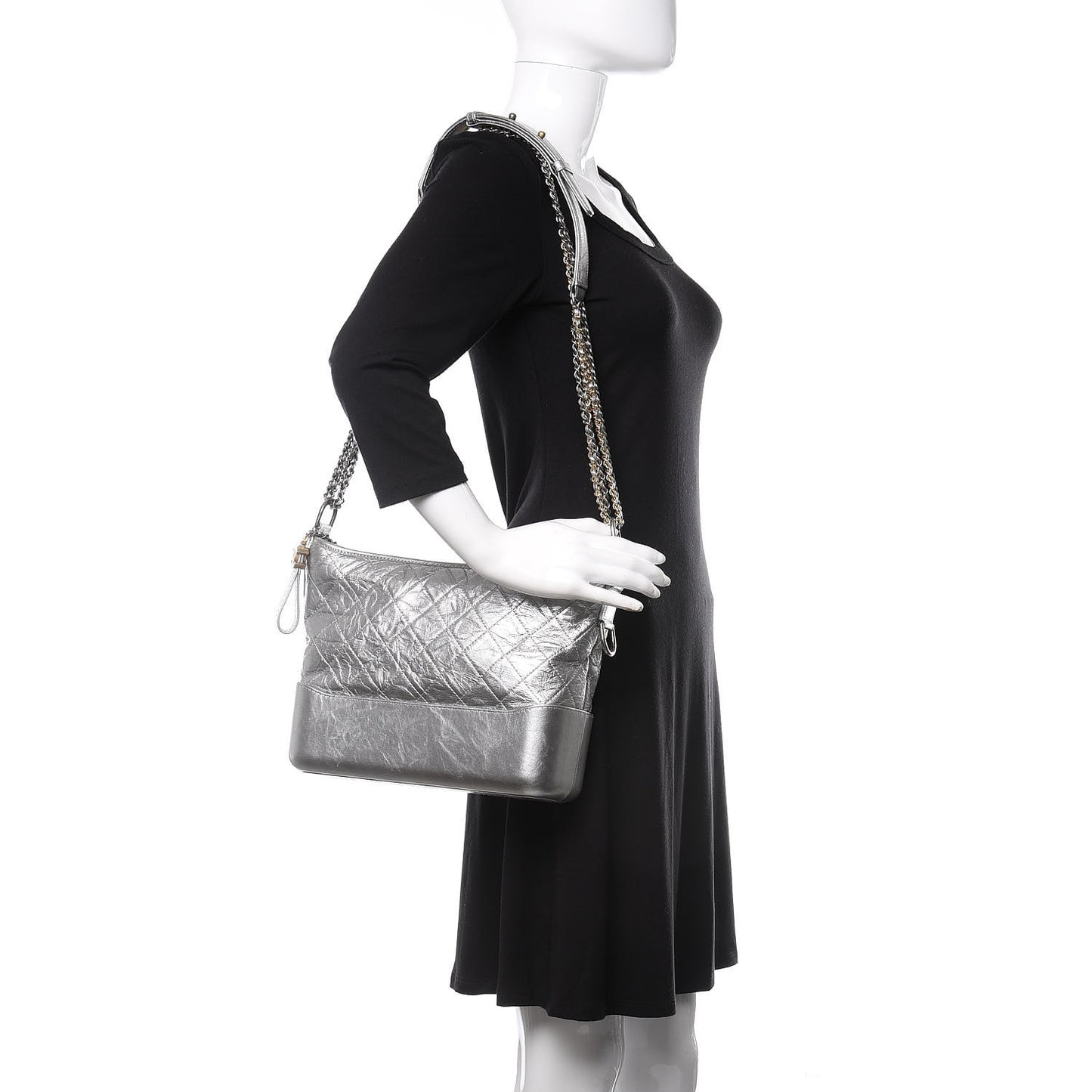Metallic Lambskin Calfskin Quilted Medium Gabrielle Hobo Silver