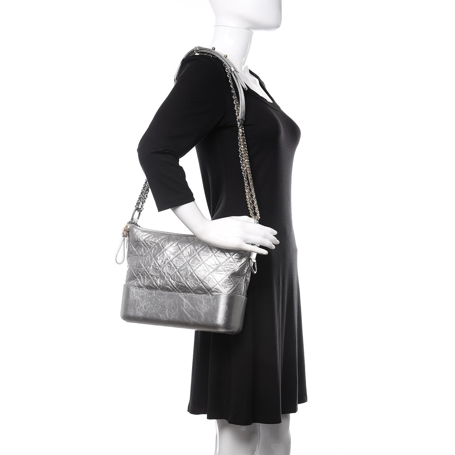 Chanel Metallic Lambskin Calfskin Quilted Medium Gabrielle Hobo Silver 2 of 11