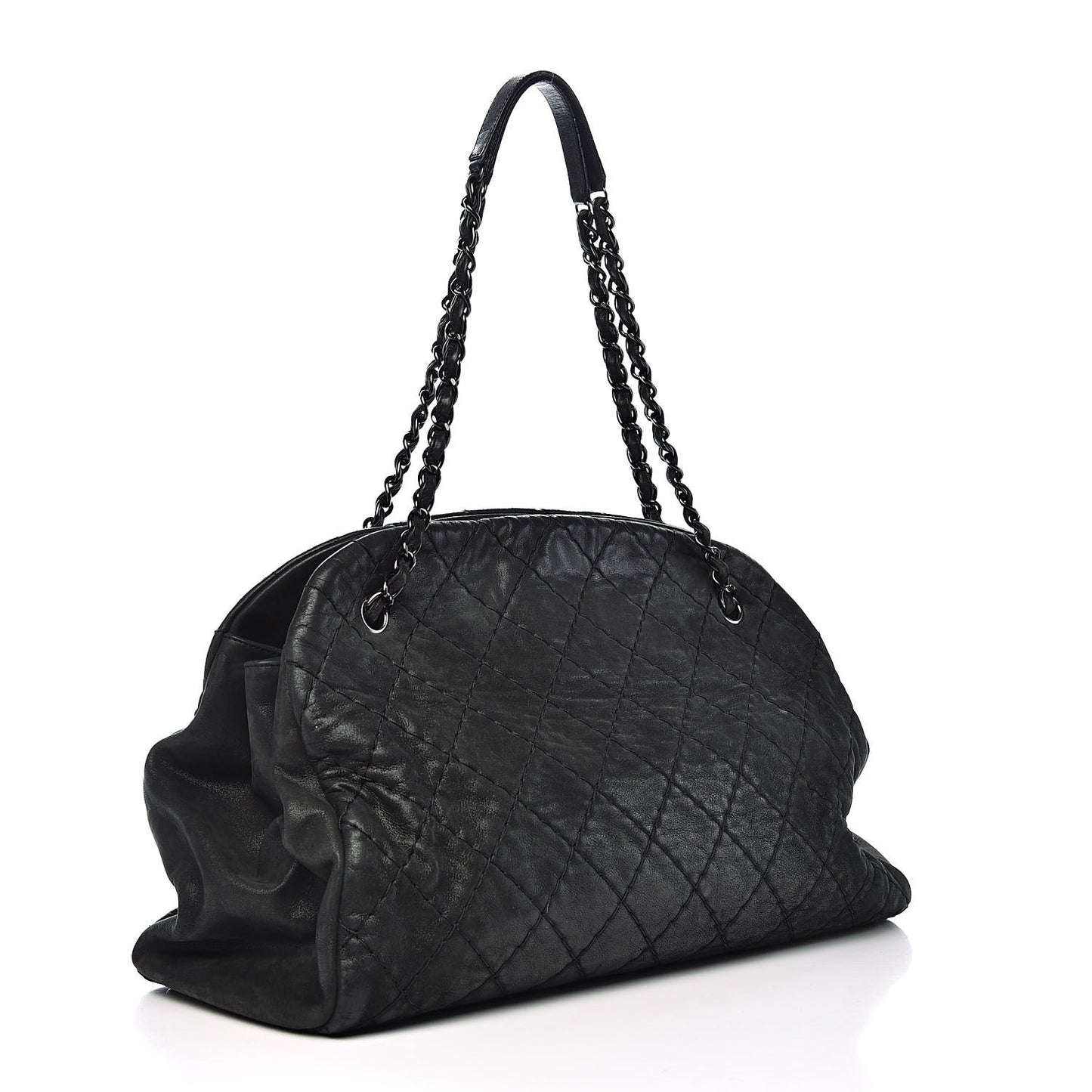 Iridescent Calfskin Extra Large Just Mademoiselle Bowling Bag Black