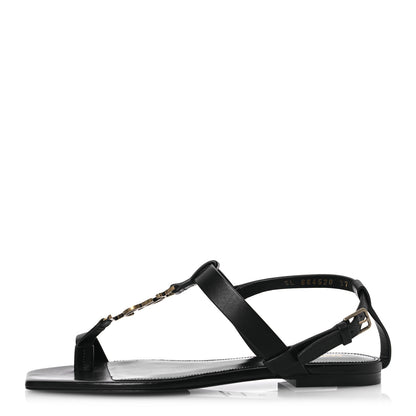 Saint Laurent Calfskin Cassandra Monogram Sandals 37 Black 1 of 12