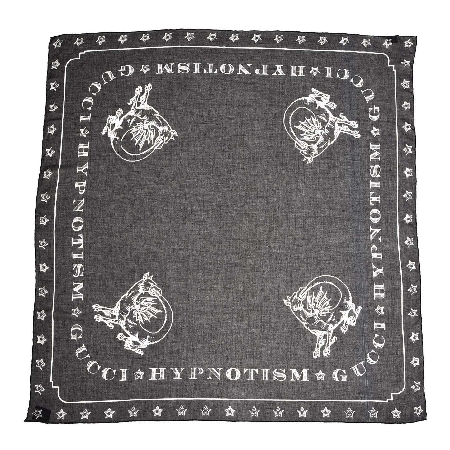 Cotton Dragon Print Square Scarf Black