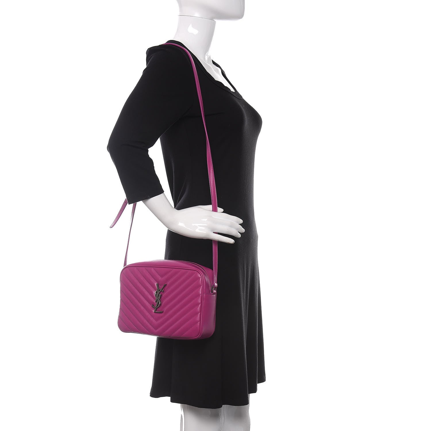 Saint Laurent Calfskin Matelasse Monogram Lou Camera Bag Electric Fuchsia 2 of 9