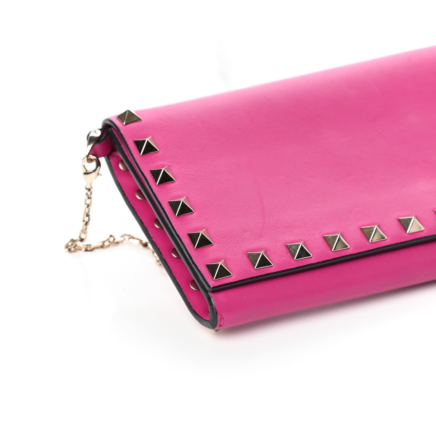 Valentino Garavani Calfskin Rockstud Flap Wallet On Chain Fuxia 8 of 9