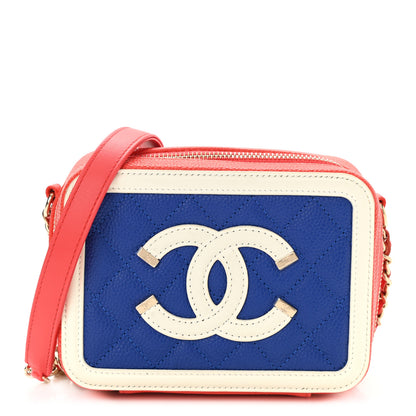 Chanel Caviar Quilted Filigree Vanity Clutch With Chain Blue White Red 1 of 9