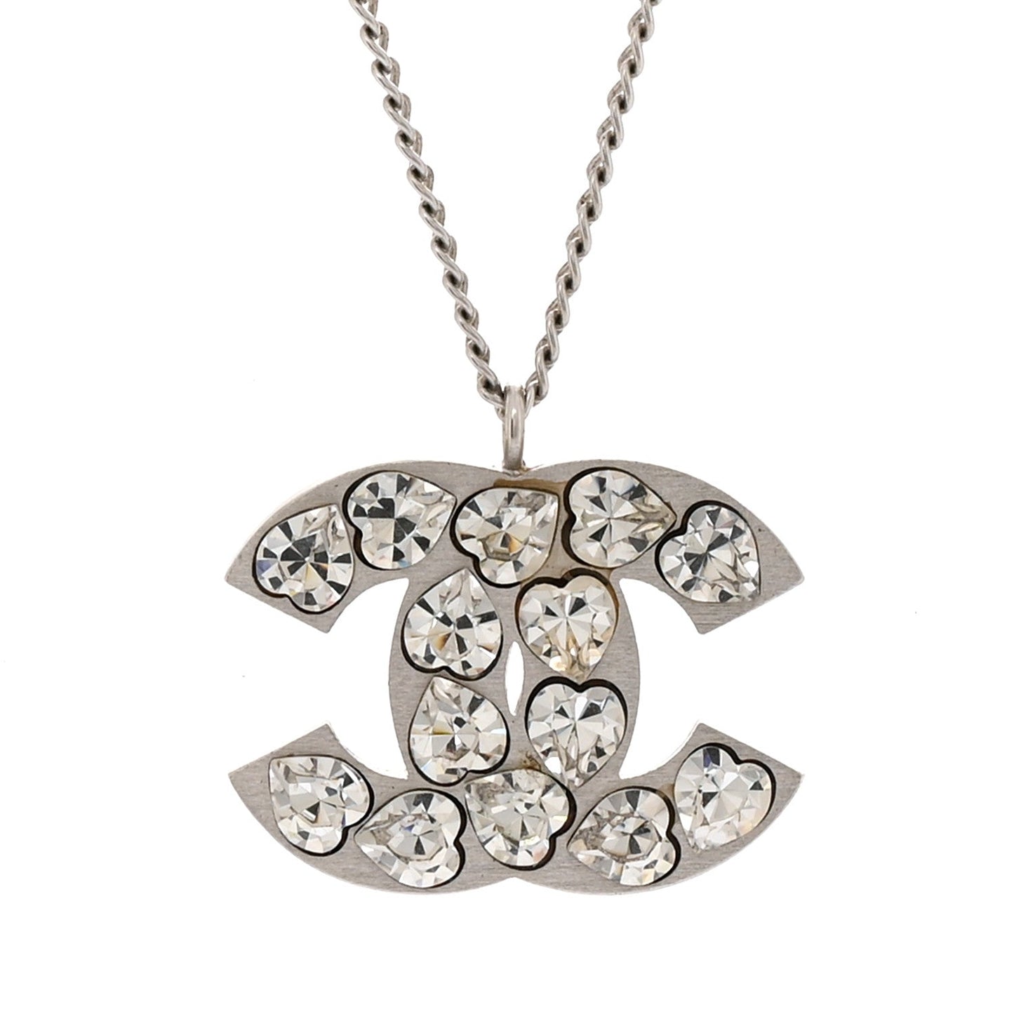 Crystal Heart CC Necklace Silver