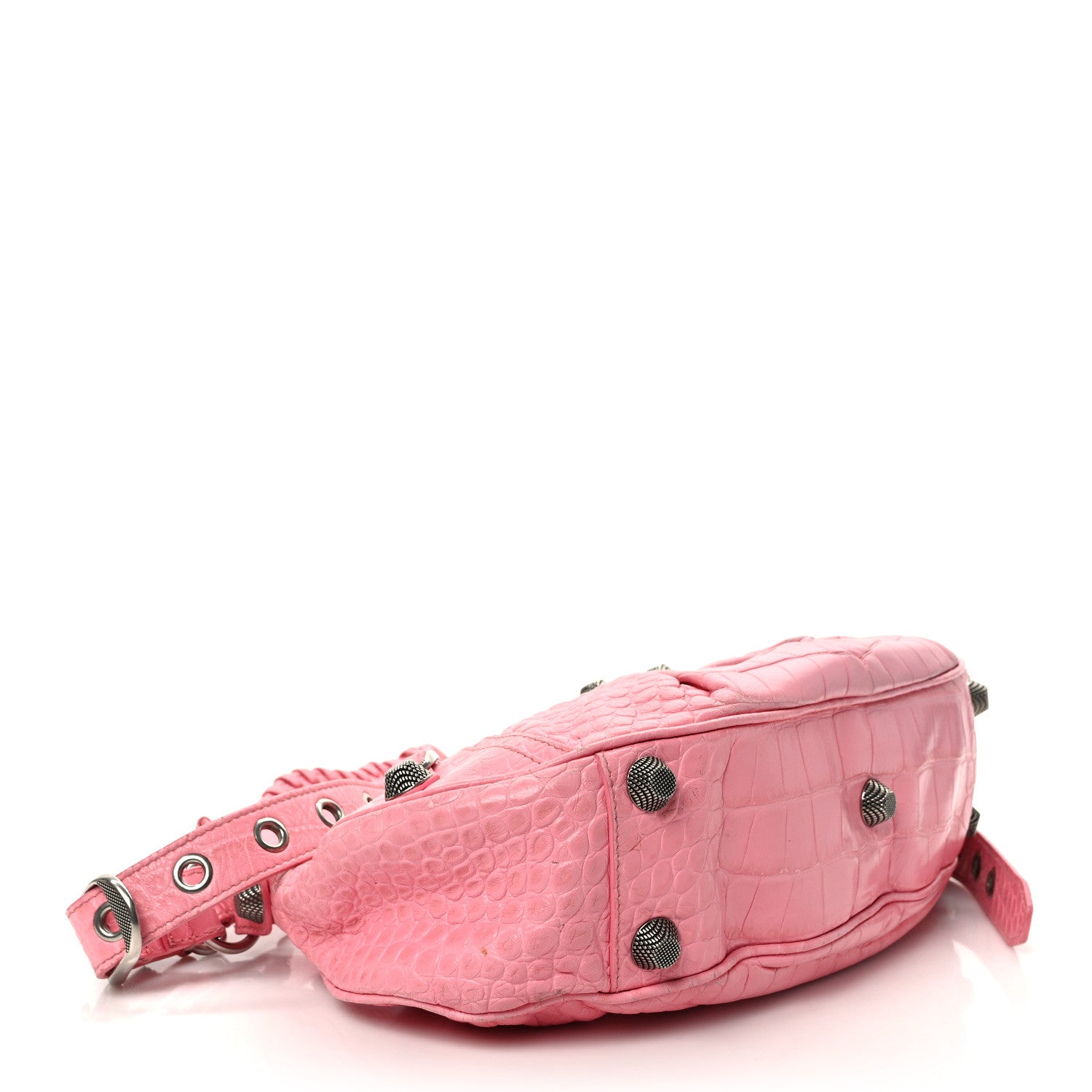 Balenciaga Extra Supple Calfskin Crocodile Embossed Small Le Cagole Shoulder Bag Sweet Pink 4 of 11