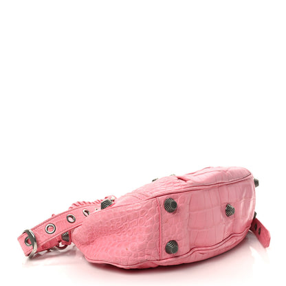 Balenciaga Extra Supple Calfskin Crocodile Embossed Small Le Cagole Shoulder Bag Sweet Pink 4 of 11