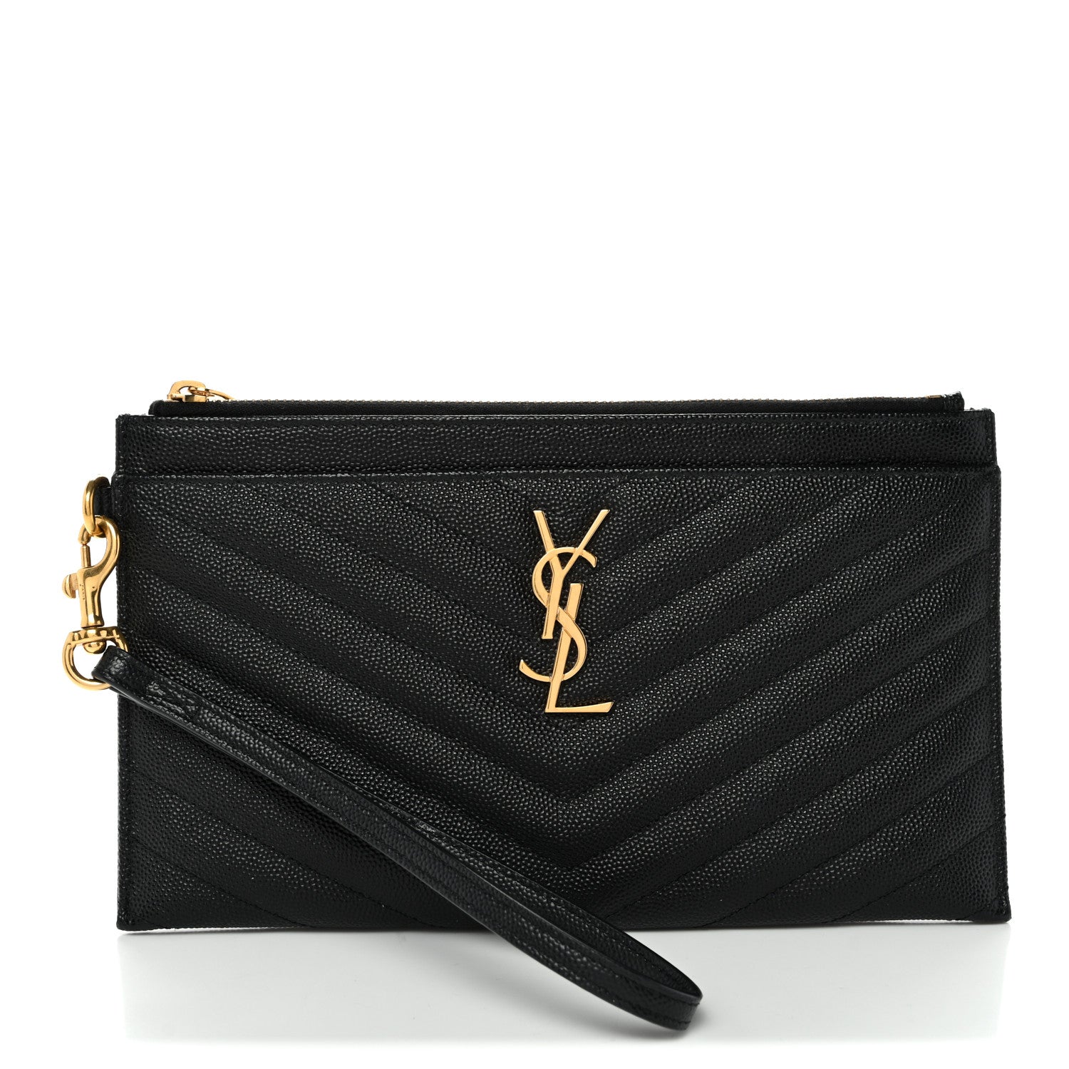 Saint Laurent Grain De Poudre Chevron Monogram Large Bill Pouch Black 1 of 11
