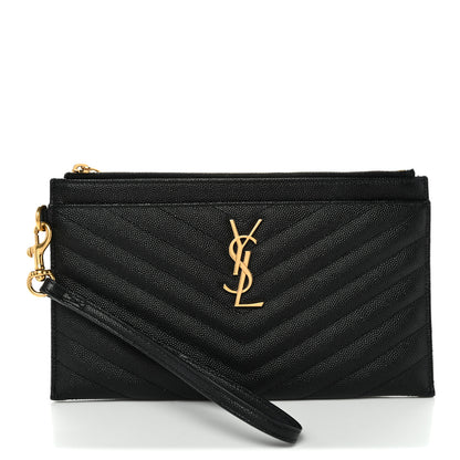 Saint Laurent Grain De Poudre Chevron Monogram Large Bill Pouch Black 1 of 11
