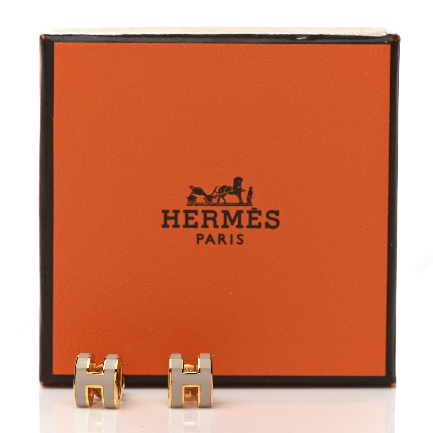 Gold Lacquered Mini Pop H Earrings Marron Glace