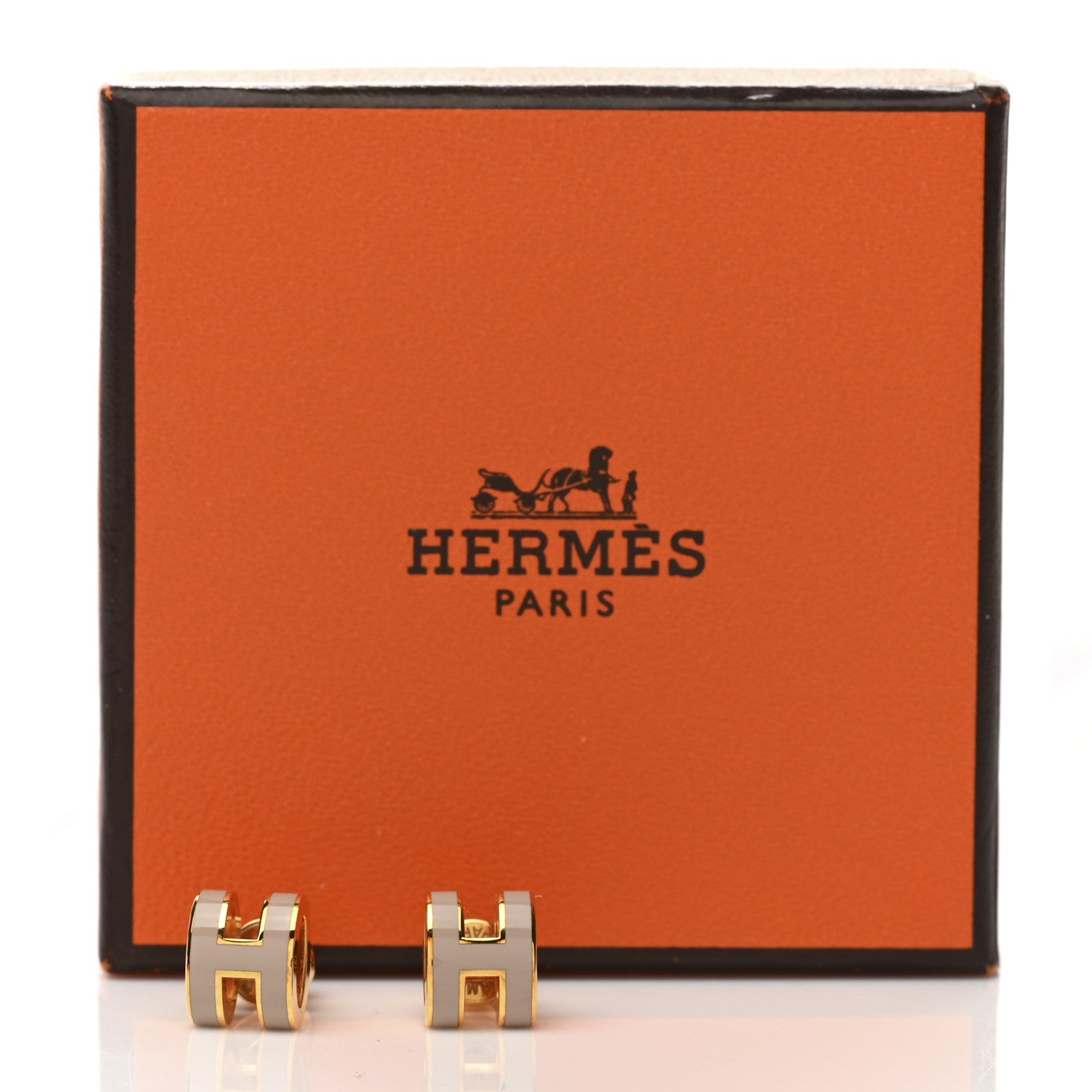 Hermes Gold Lacquered Mini Pop H Earrings Marron Glace 4 of 4