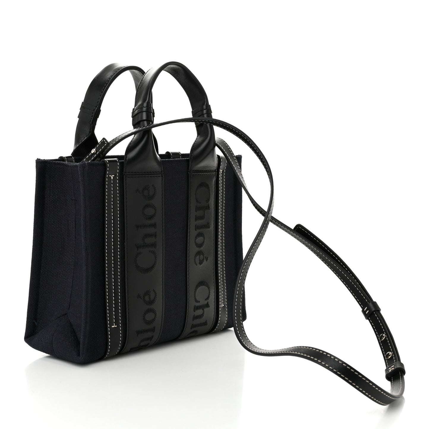Calfskin Linen Small Woody Tote Deep Denim